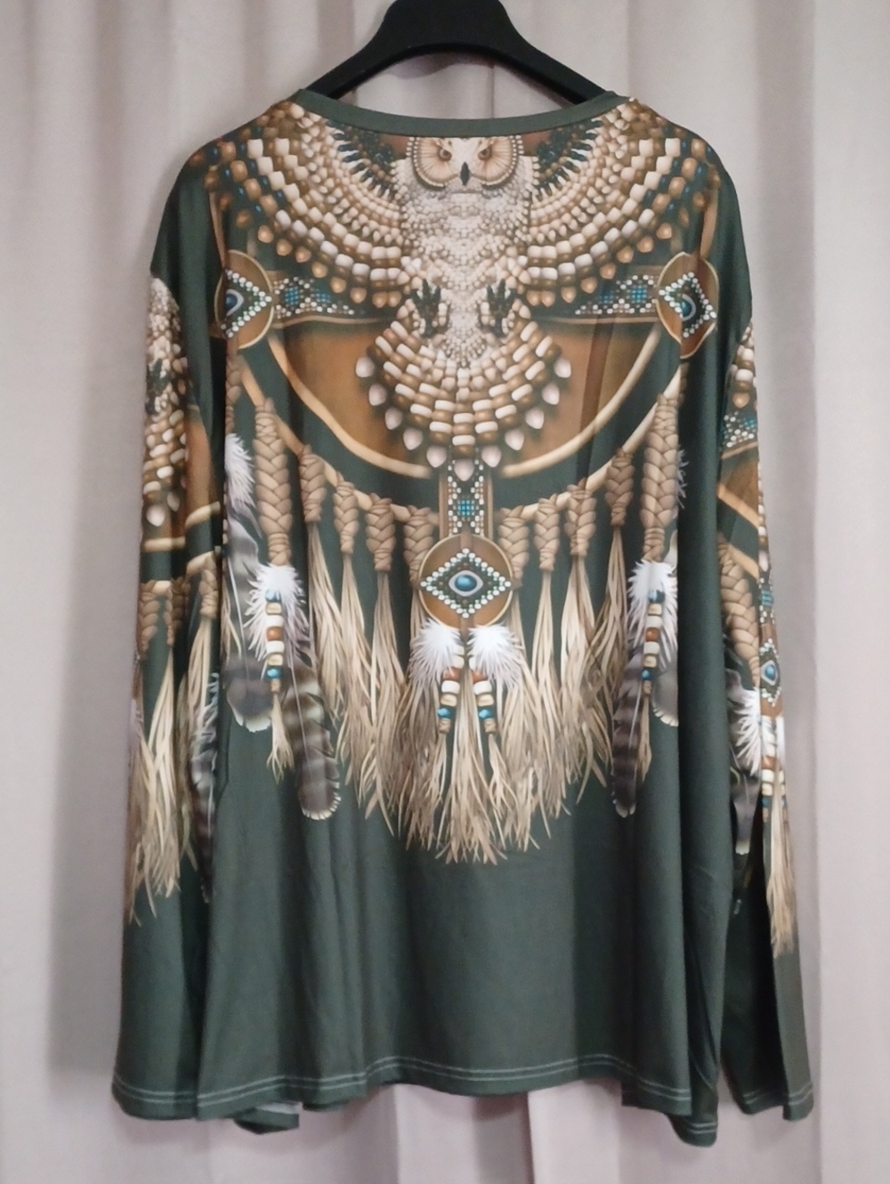 Native American Tribal Style Long Sleeve Crewneck Stretch Knit Graphic Top Plus - Picture 10 of 15